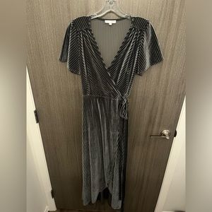 Baltic Born Andi Ribbed Velvet Wrap Dress- slate blue